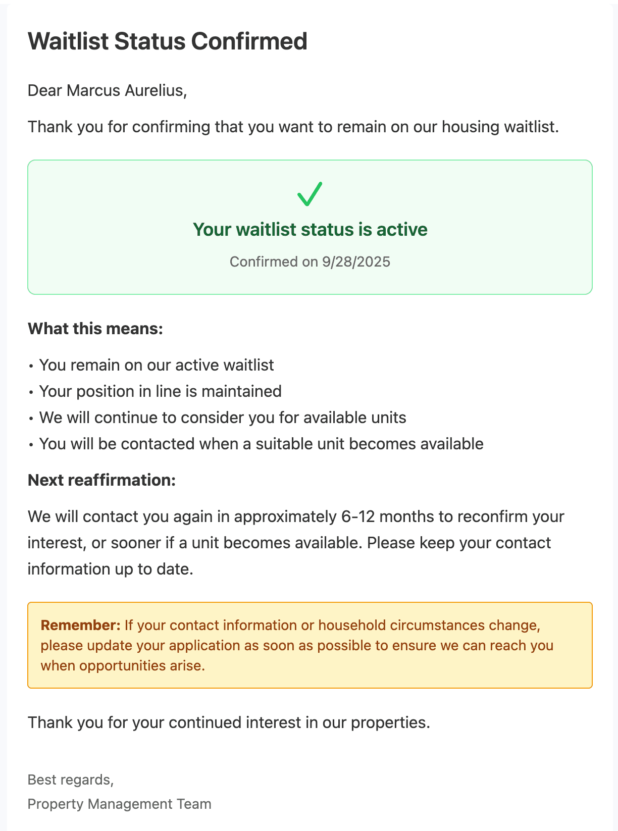 Automated status updates & notifications interface